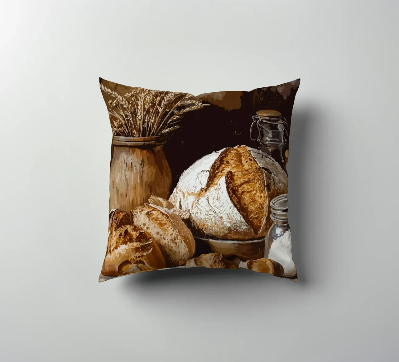 Natura morta rustica con pane e cereali cuscino da pixelbull - medieval art and more