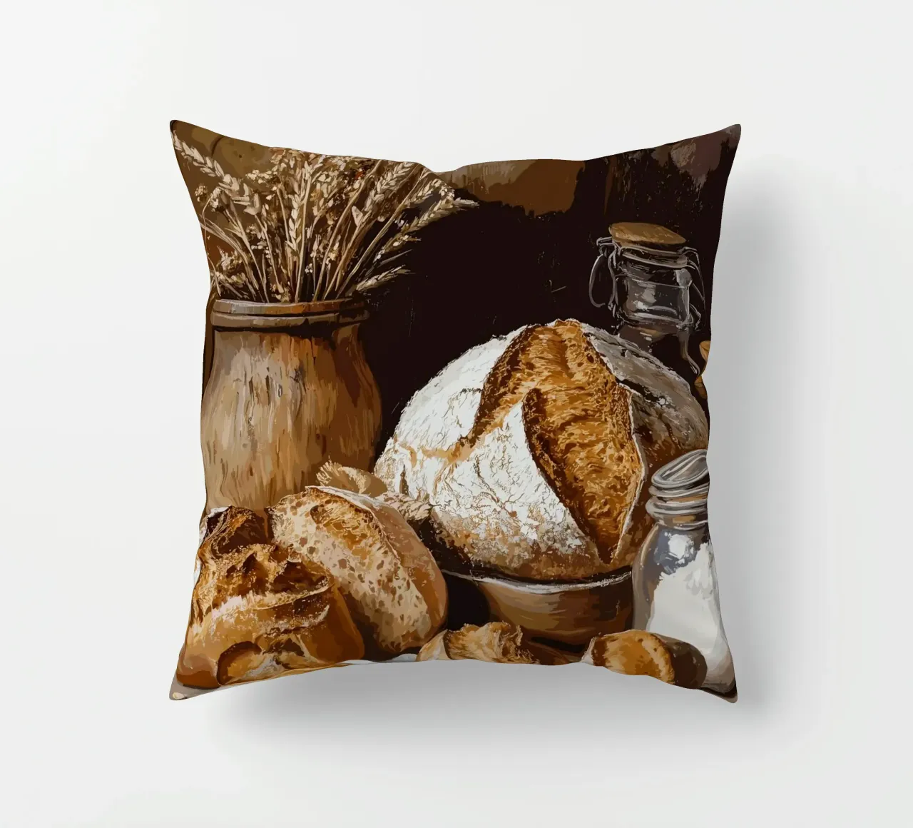 Natura morta rustica con pane e cereali cuscino da pixelbull - medieval art and more