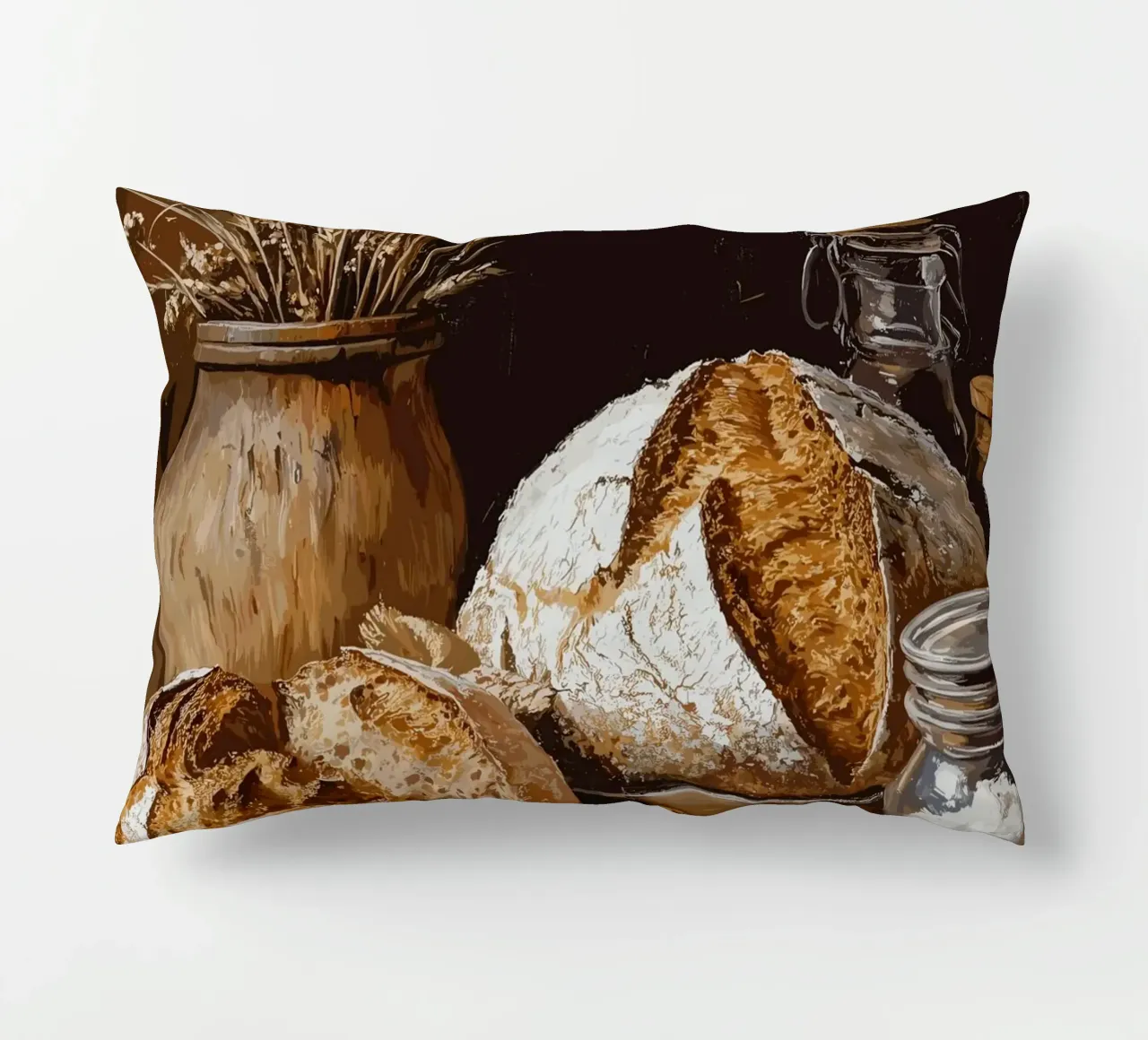 Natura morta rustica con pane e cereali cuscino da pixelbull - medieval art and more