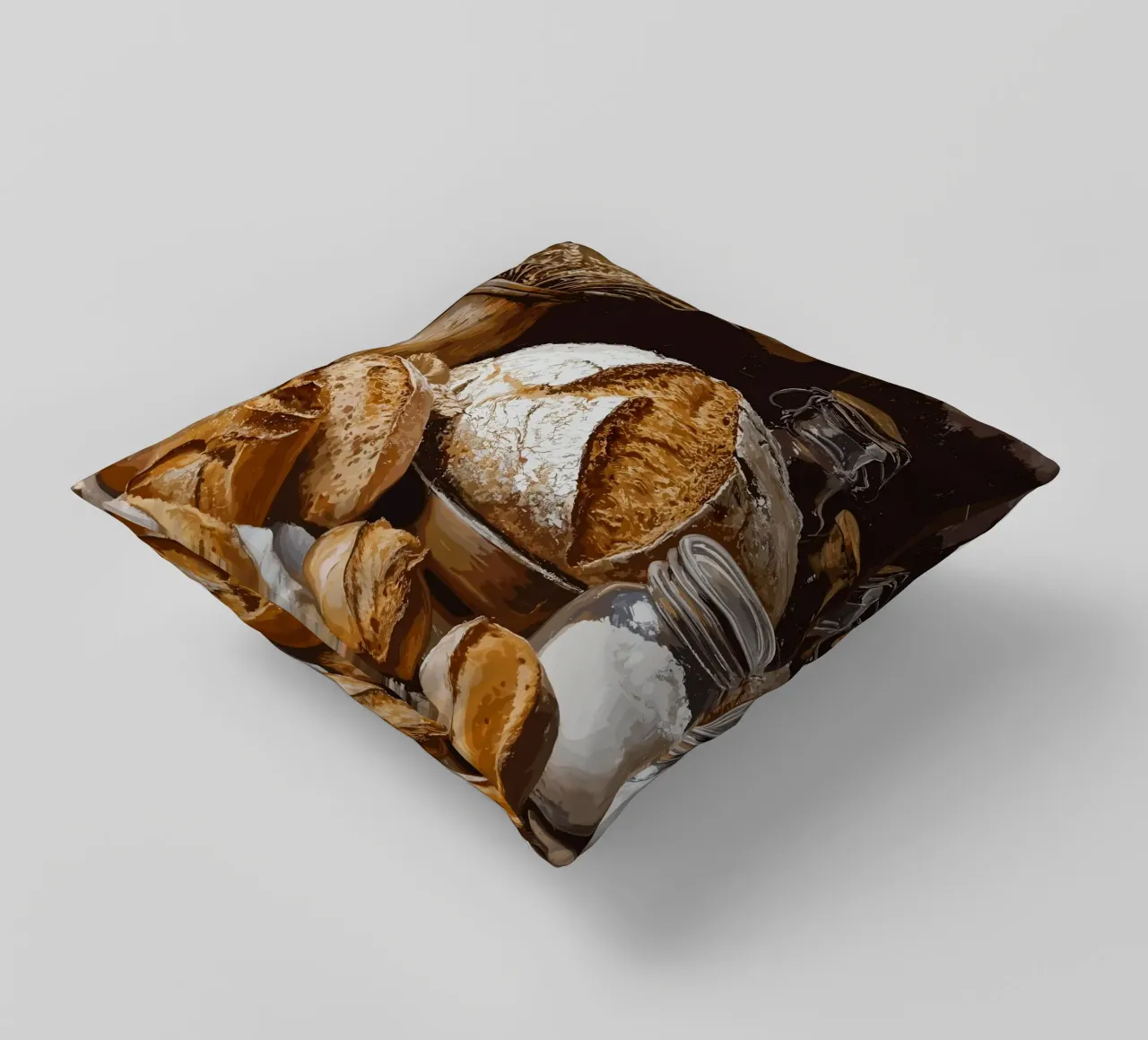 Natura morta rustica con pane e cereali cuscino da pixelbull - medieval art and more