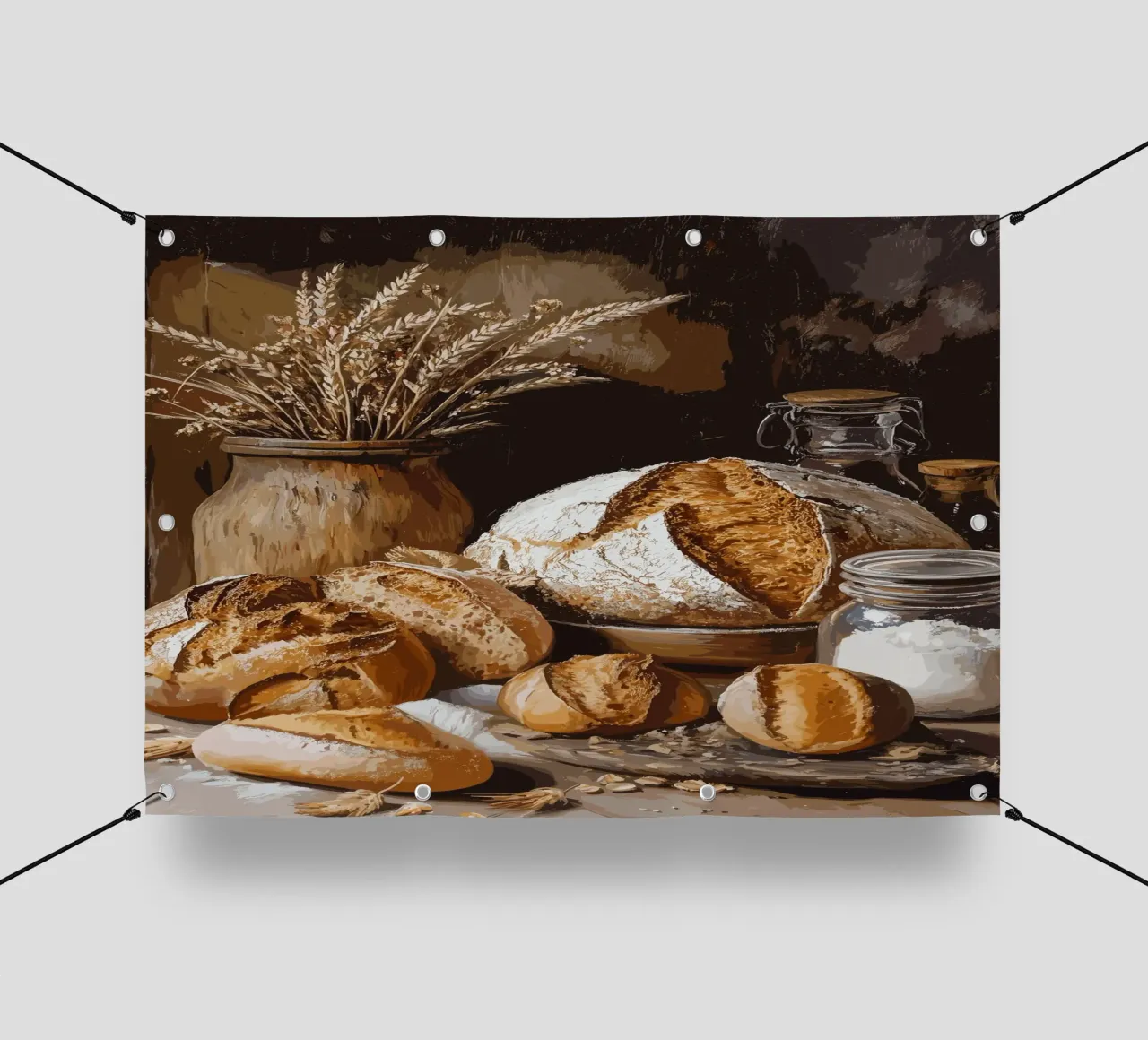Natura morta rustica con pane e cereali telo in pvc da pixelbull - medieval art and more
