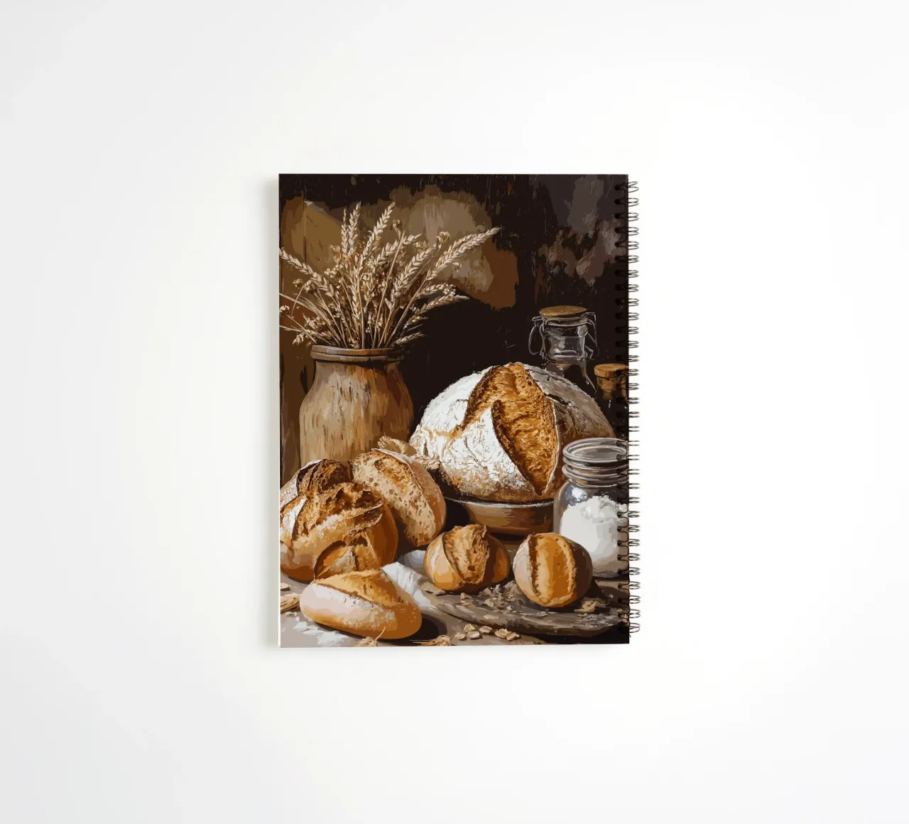 Rustic still life with bread and grain spiral notebook by pixelbull - medieval art and more