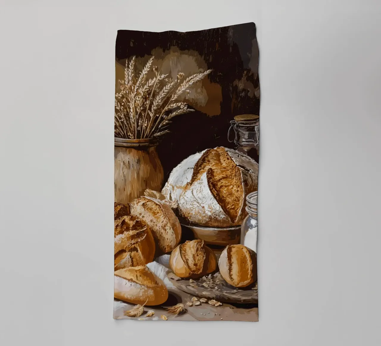 Rustic still life with bread and grain towel by pixelbull - medieval art and more