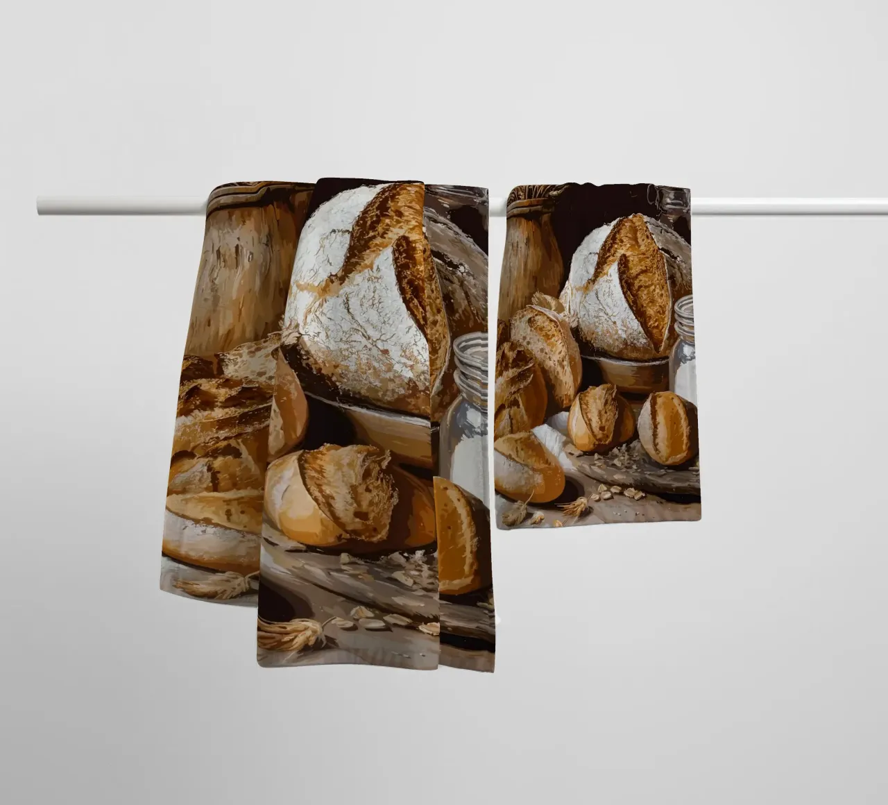 Rustic still life with bread and grain towel by pixelbull - medieval art and more