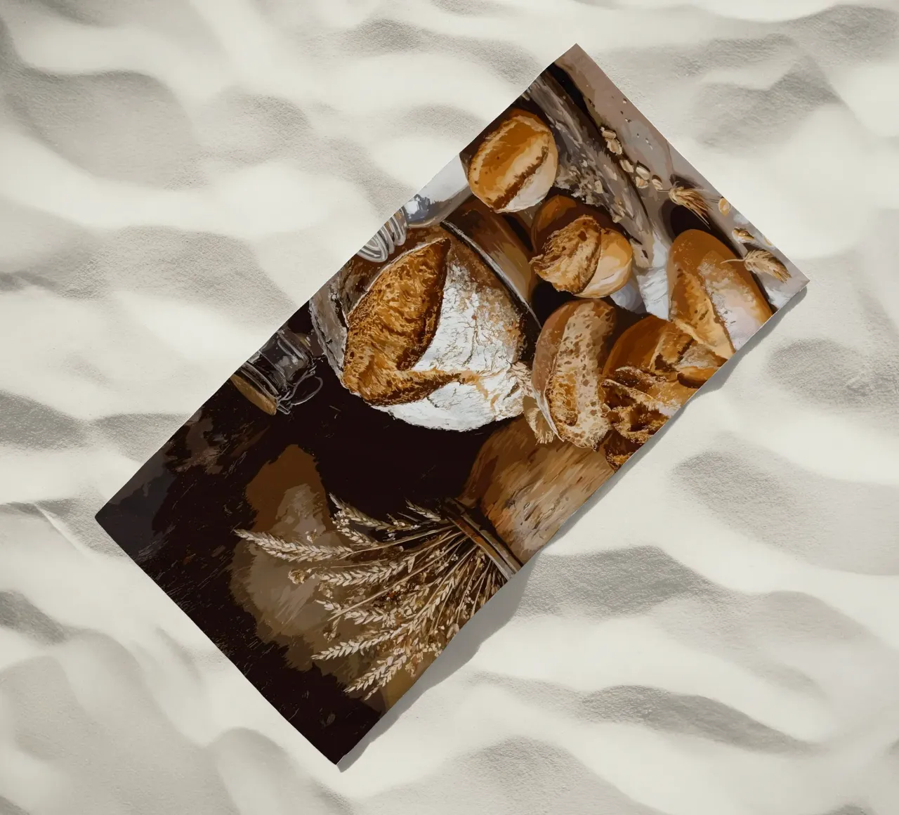 Rustic still life with bread and grain beach towel by pixelbull - medieval art and more