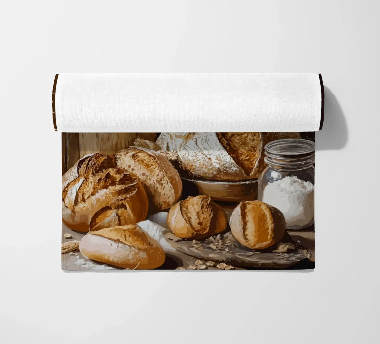 Rustic still life with bread and grain beach towel by pixelbull - medieval art and more