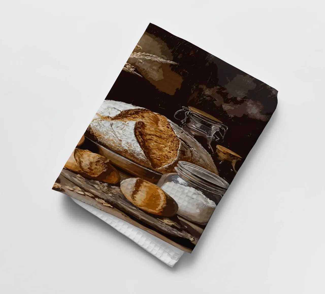 Rustic still life with bread and grain tea towel by pixelbull - medieval art and more