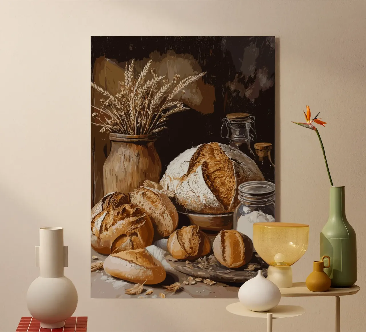 Natura morta rustica con pane e cereali plexiglass da pixelbull - medieval art and more