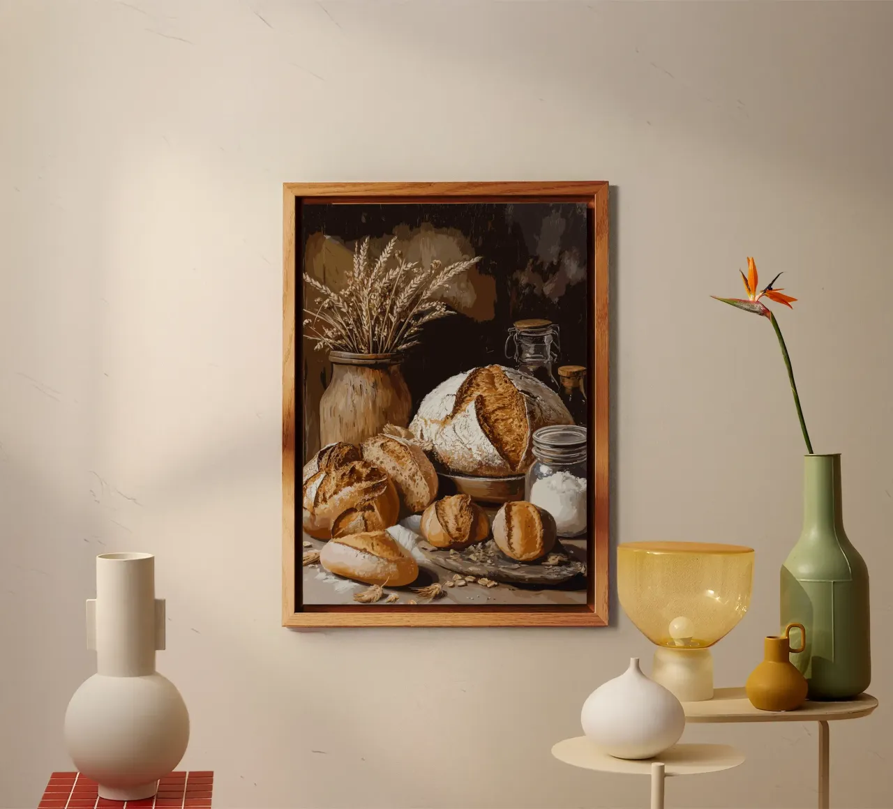 Natura morta rustica con pane e cereali alluminio dibond da pixelbull - medieval art and more