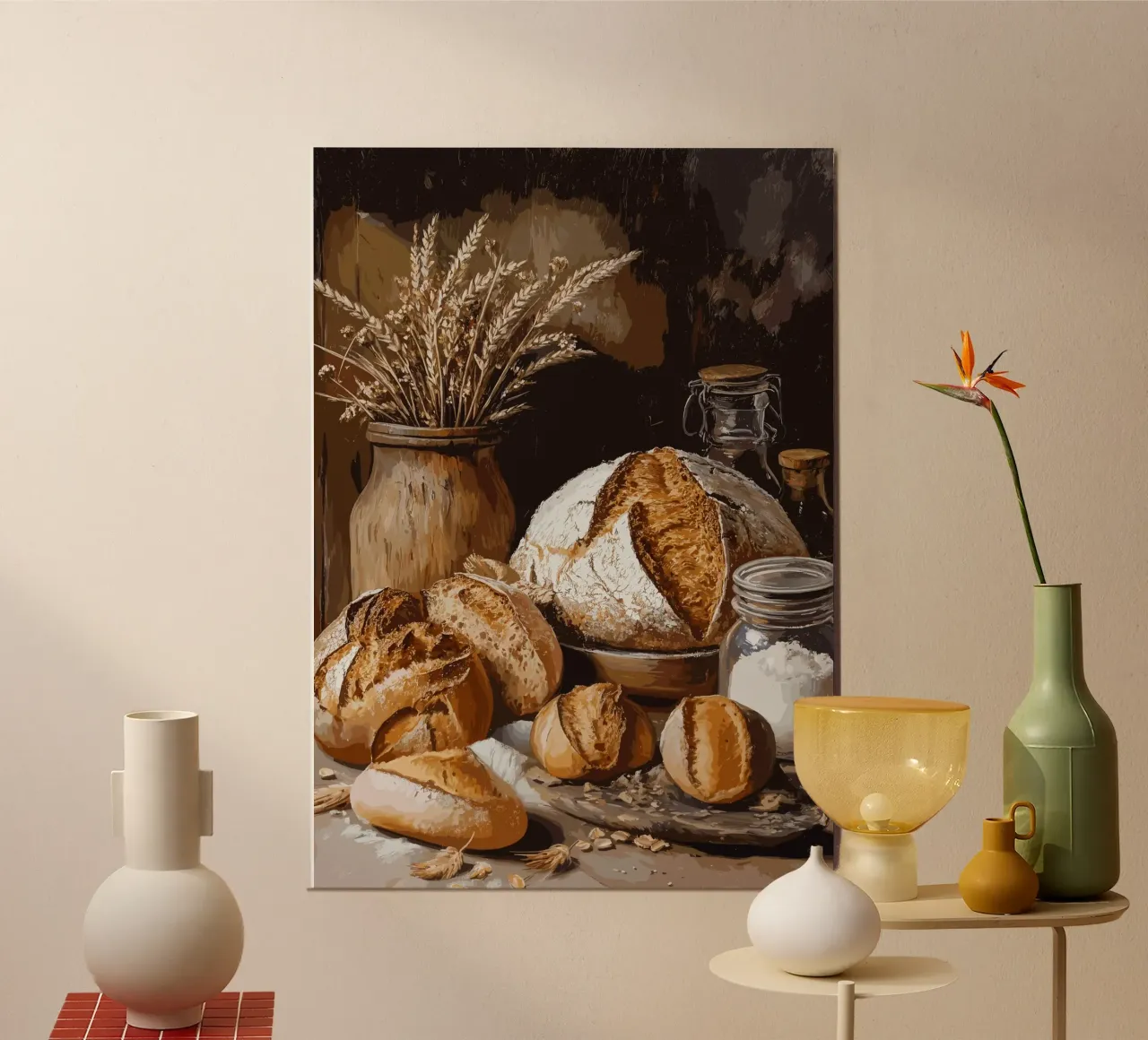 Natura morta rustica con pane e cereali alluminio dibond da pixelbull - medieval art and more
