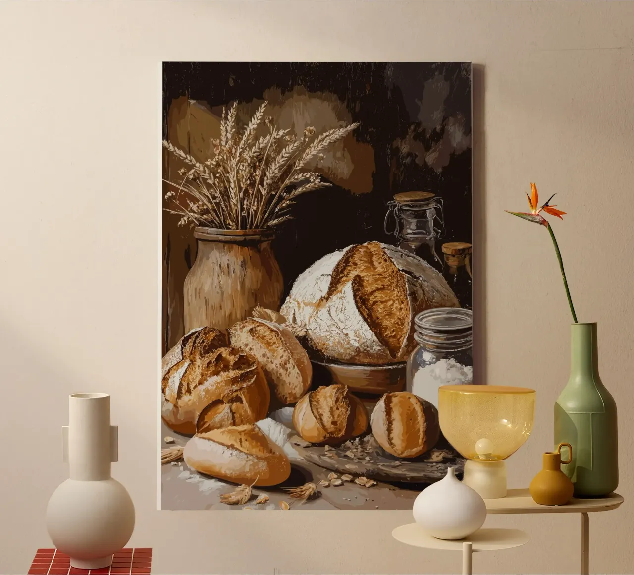 Rustic still life with bread and grain canvas by pixelbull - medieval art and more
