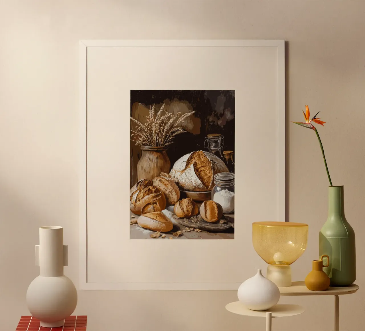 Rustic still life with bread and grain hahnemühle by pixelbull - medieval art and more