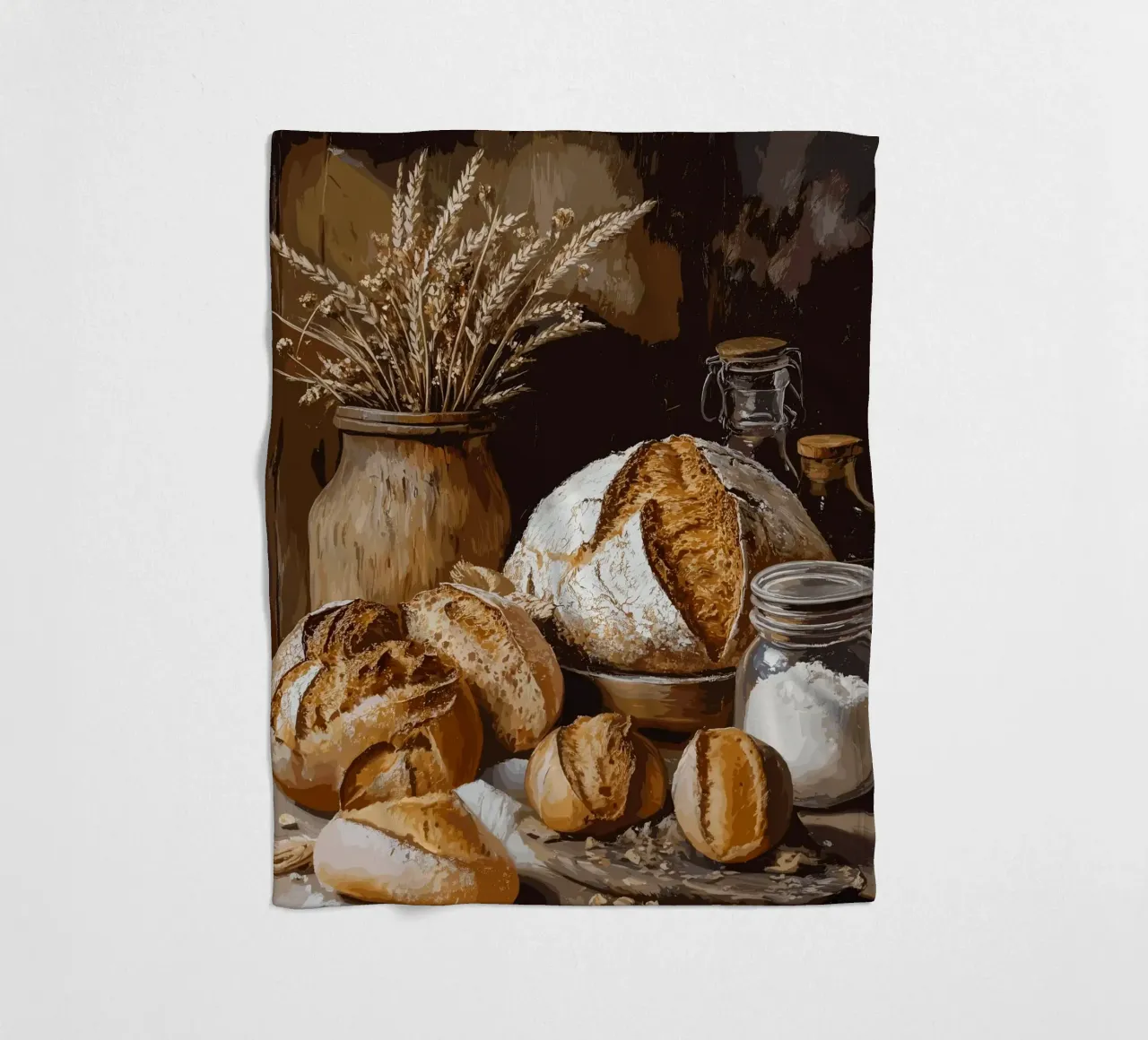 Rustic still life with bread and grain fleece blanket by pixelbull - medieval art and more