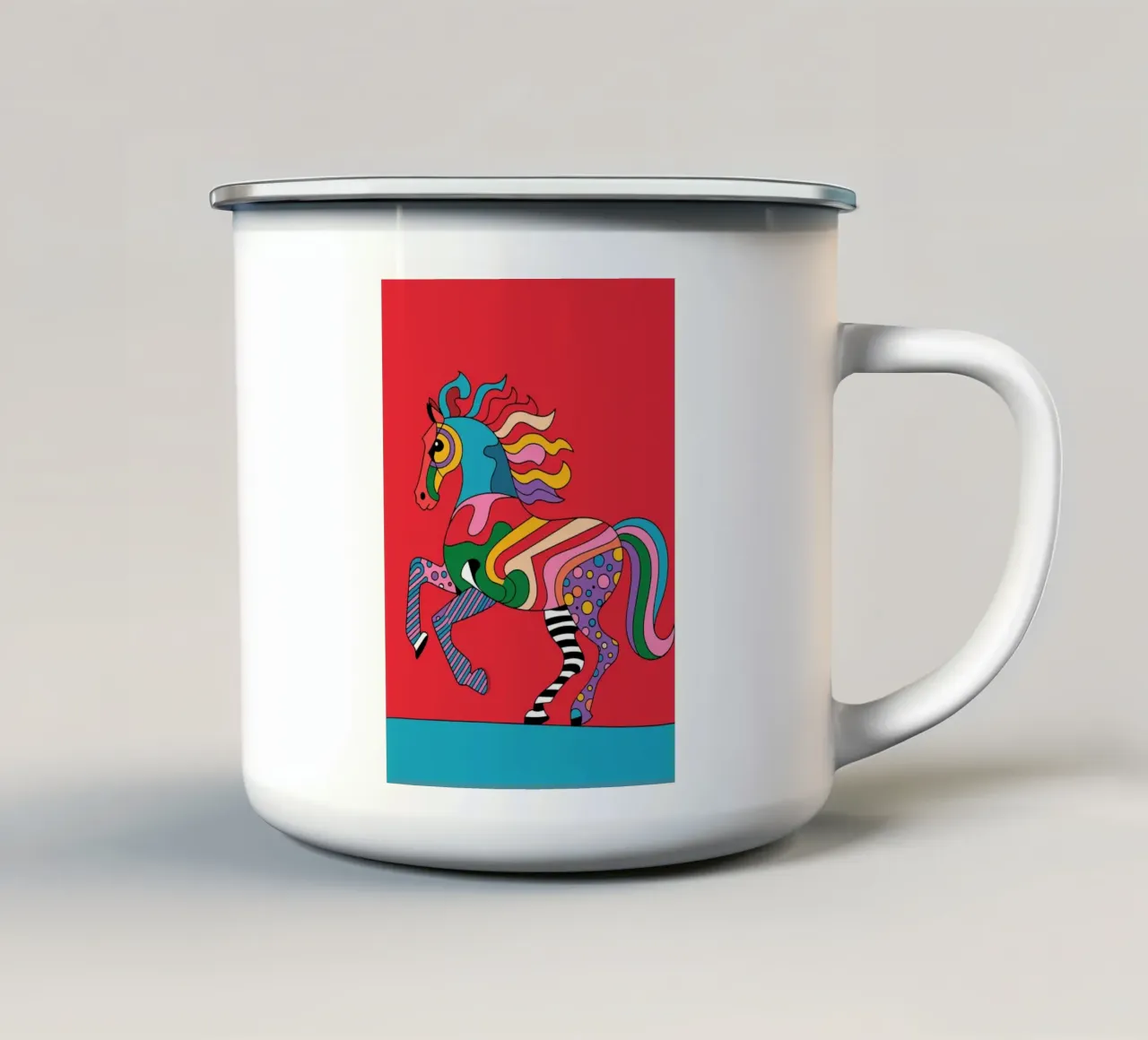 Cavallo astratto e colorato su sfondo rosso tazza in smalto da pixelbull - medieval art and more