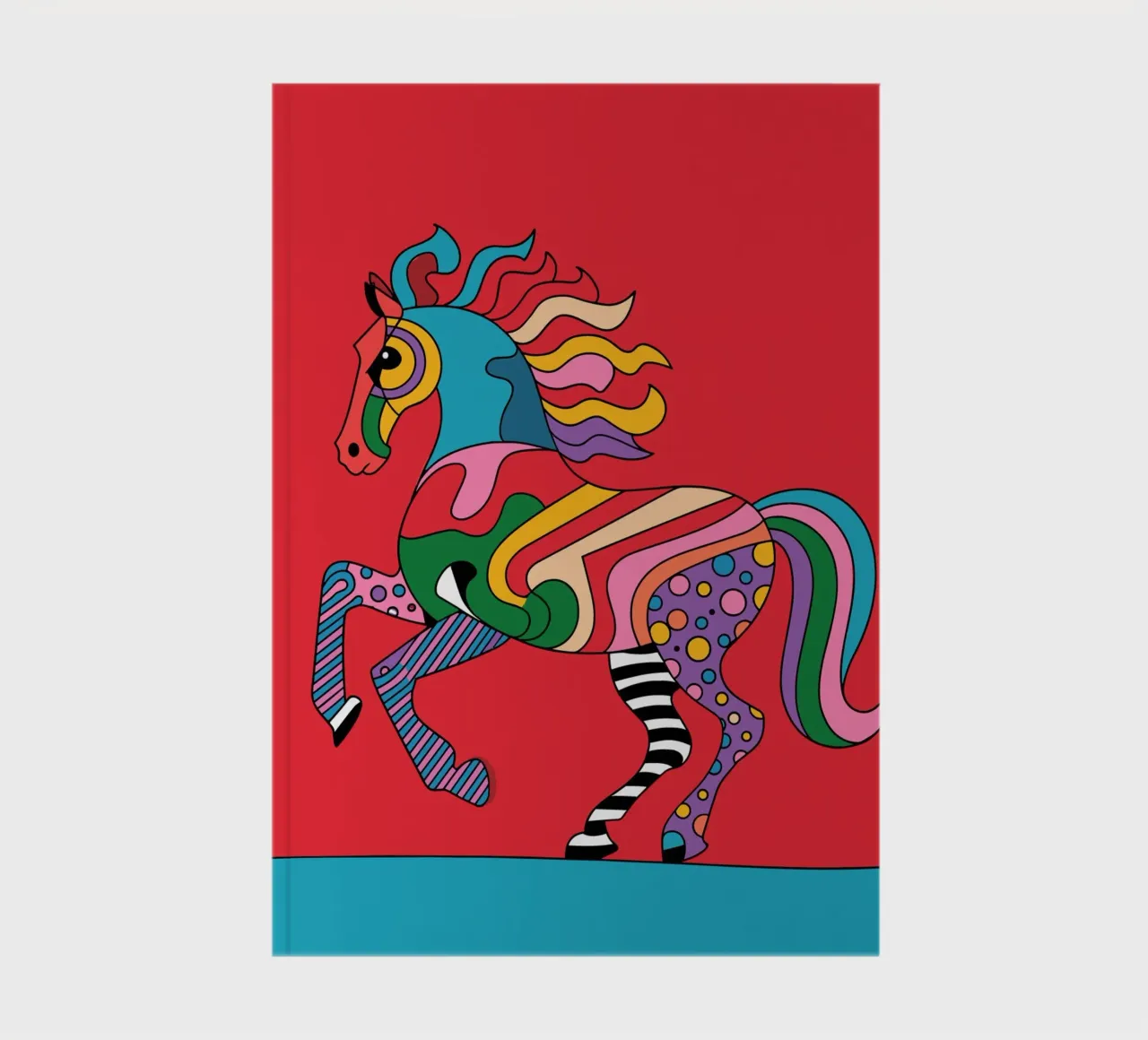 Abstract, colourful horse on a red background notebook by pixelbull - medieval art and more