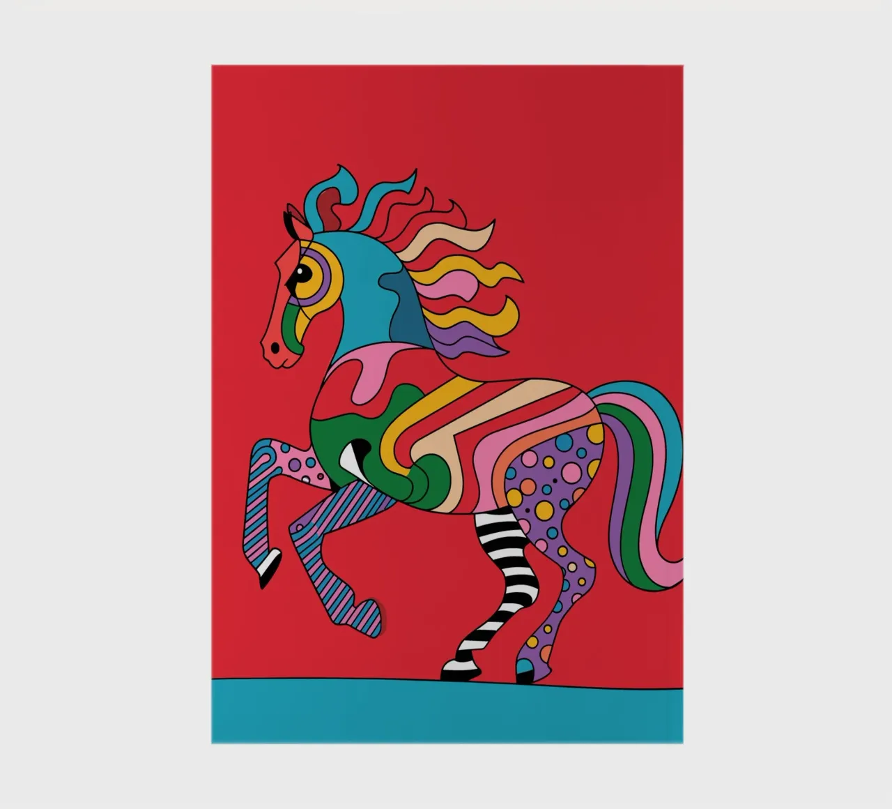 Abstract, colourful horse on a red background notebook by pixelbull - medieval art and more