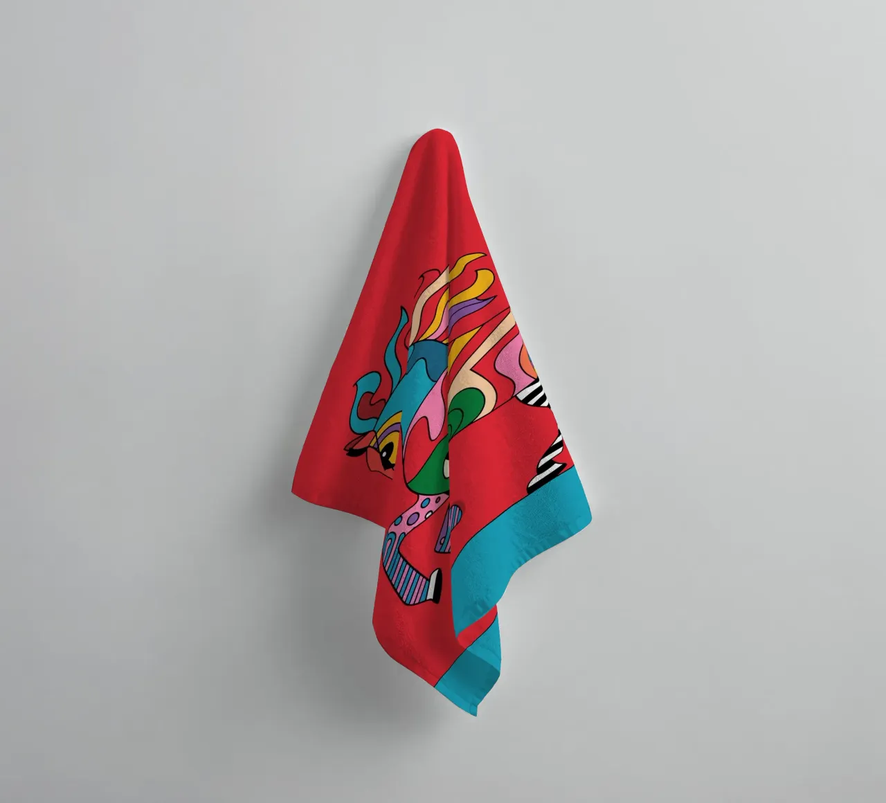 Abstraktes, buntes Pferd auf rotem Grund Handtuch von pixelbull - medieval art and more
