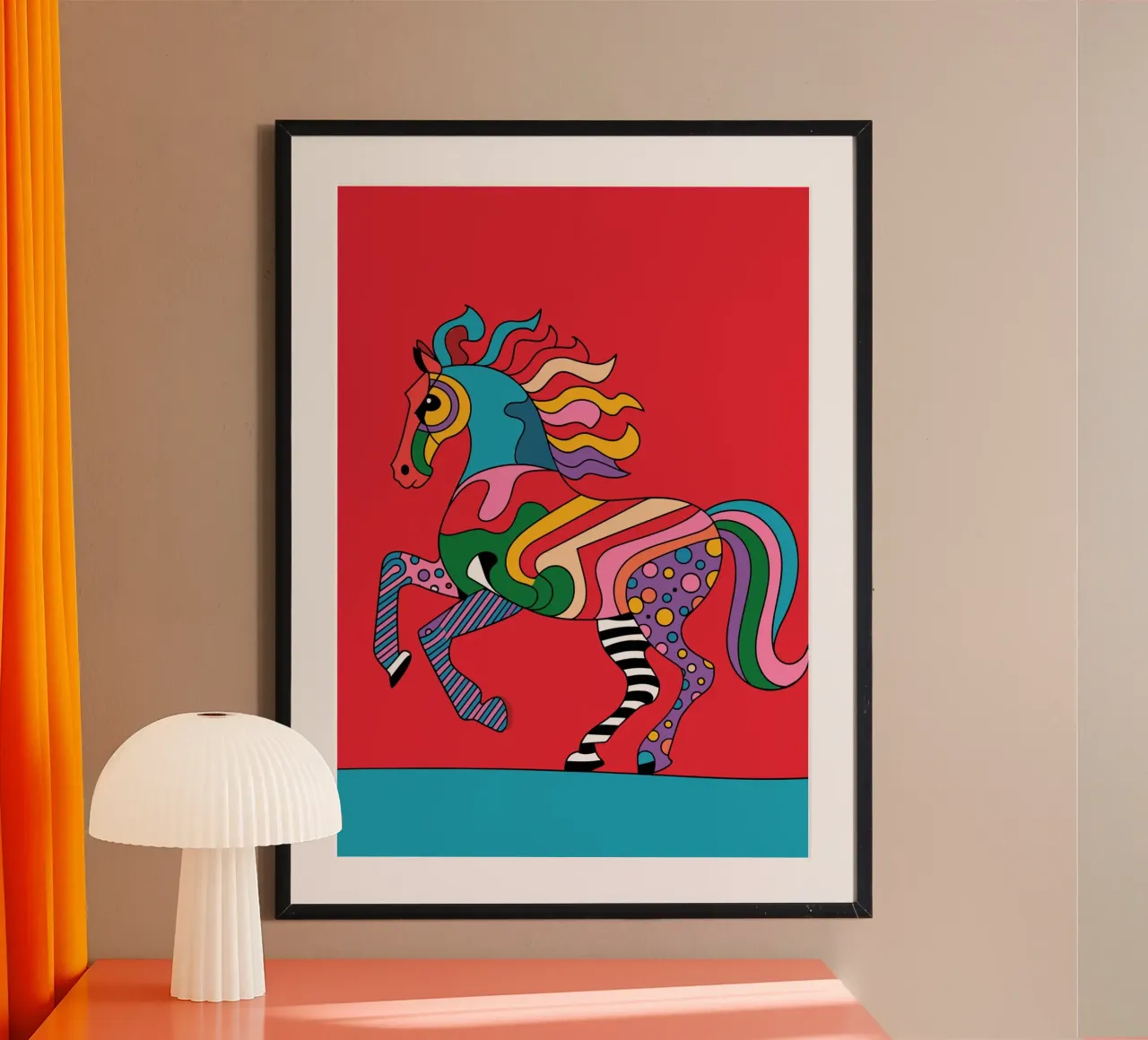 Abstract, colourful horse on a red background poster by pixelbull - medieval art and more
