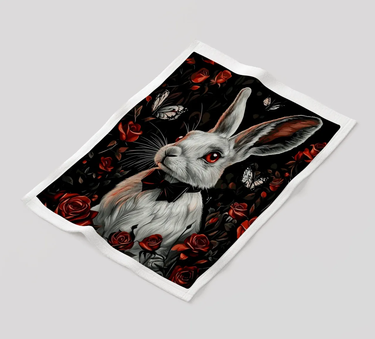 Coniglio bianco con occhi rossi in un mare di rose coperta in pile da pixelbull - medieval art and more