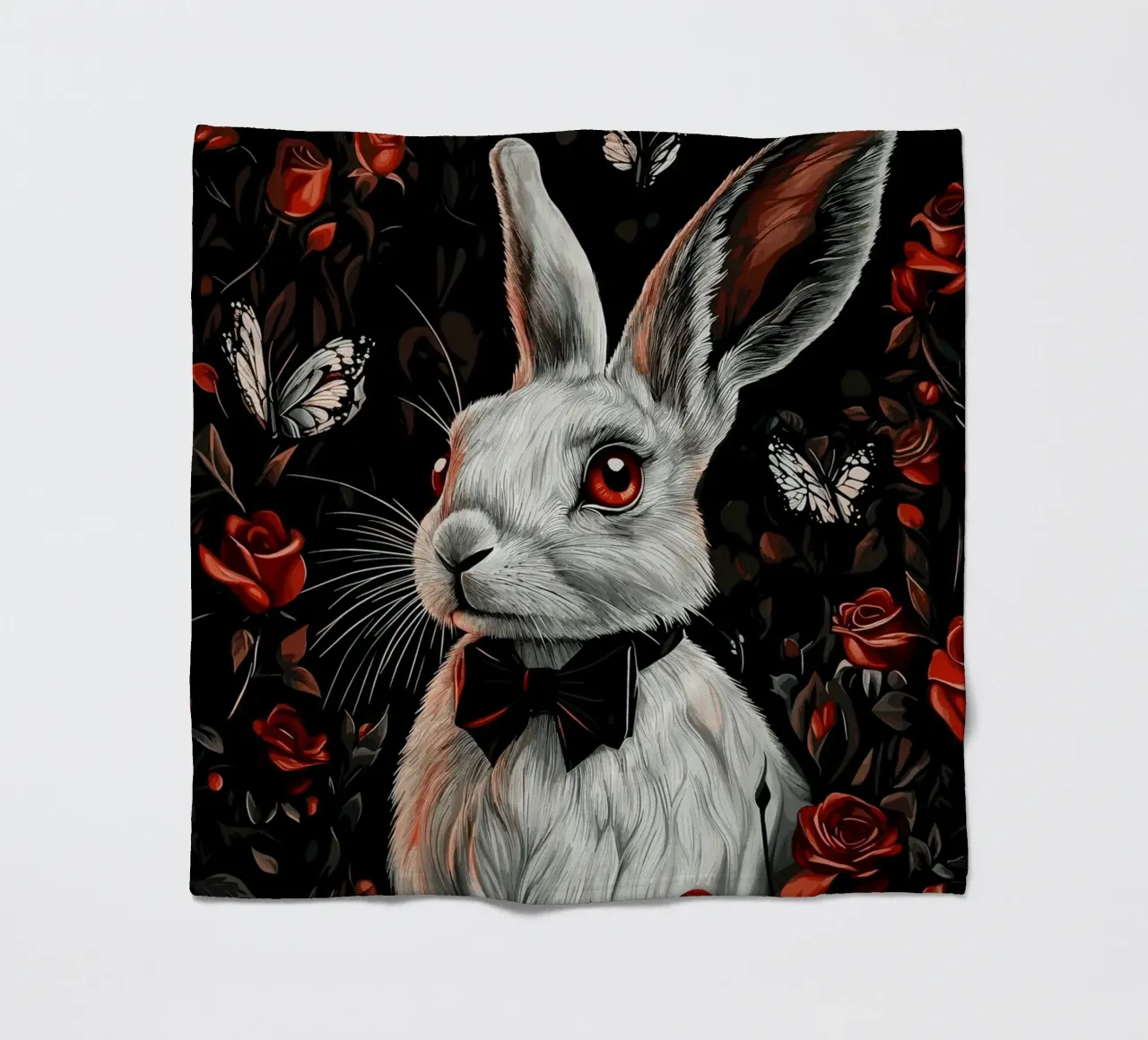 Coniglio bianco con occhi rossi in un mare di rose coperta in pile da pixelbull - medieval art and more