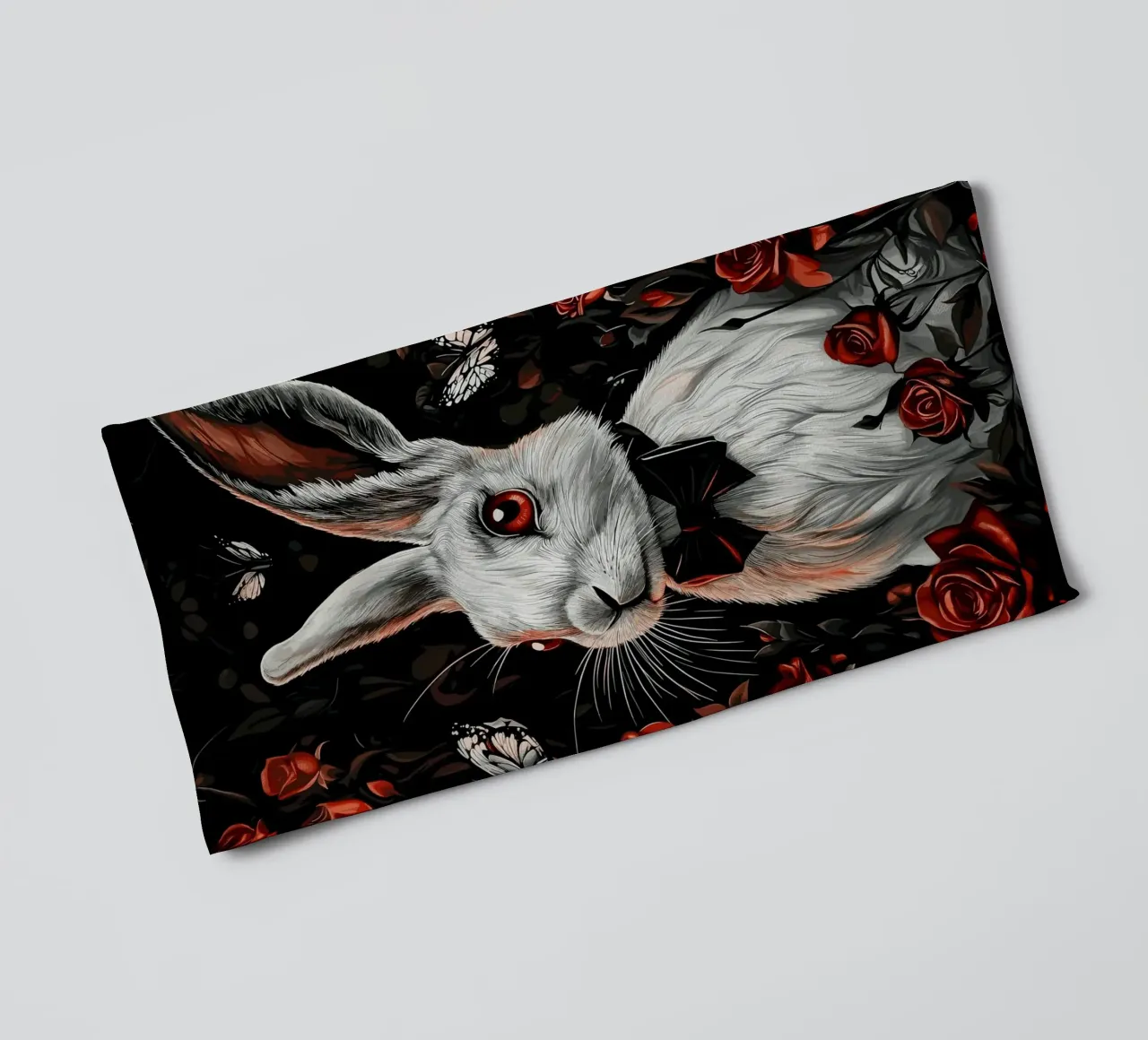 Coniglio bianco con occhi rossi in un mare di rose asciugamano da bagno da pixelbull - medieval art and more