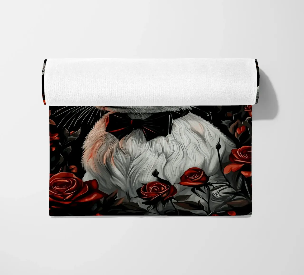 Coniglio bianco con occhi rossi in un mare di rose telo mare da pixelbull - medieval art and more