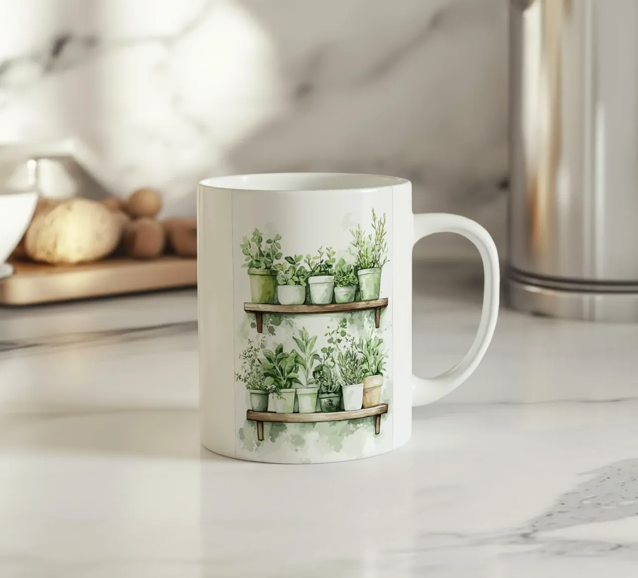 Piante verdi a base di erbe in stile acquerello tazza in ceramica da pixelbull - medieval art and more