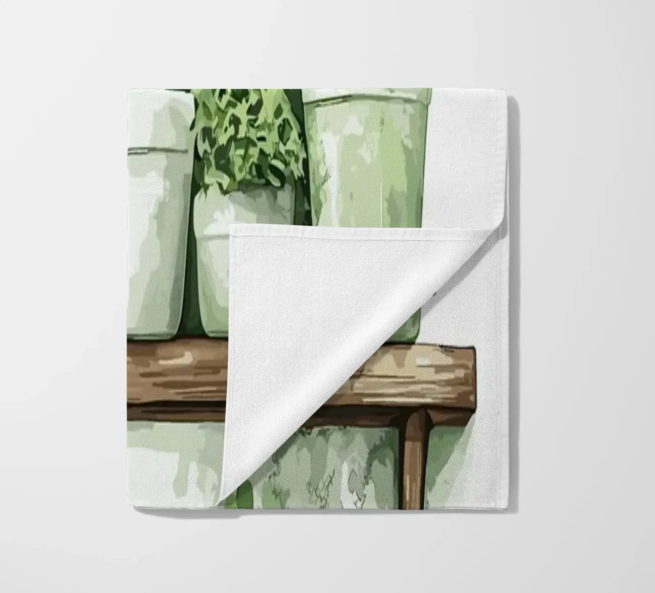 Piante verdi a base di erbe in stile acquerello telo mare da pixelbull - medieval art and more
