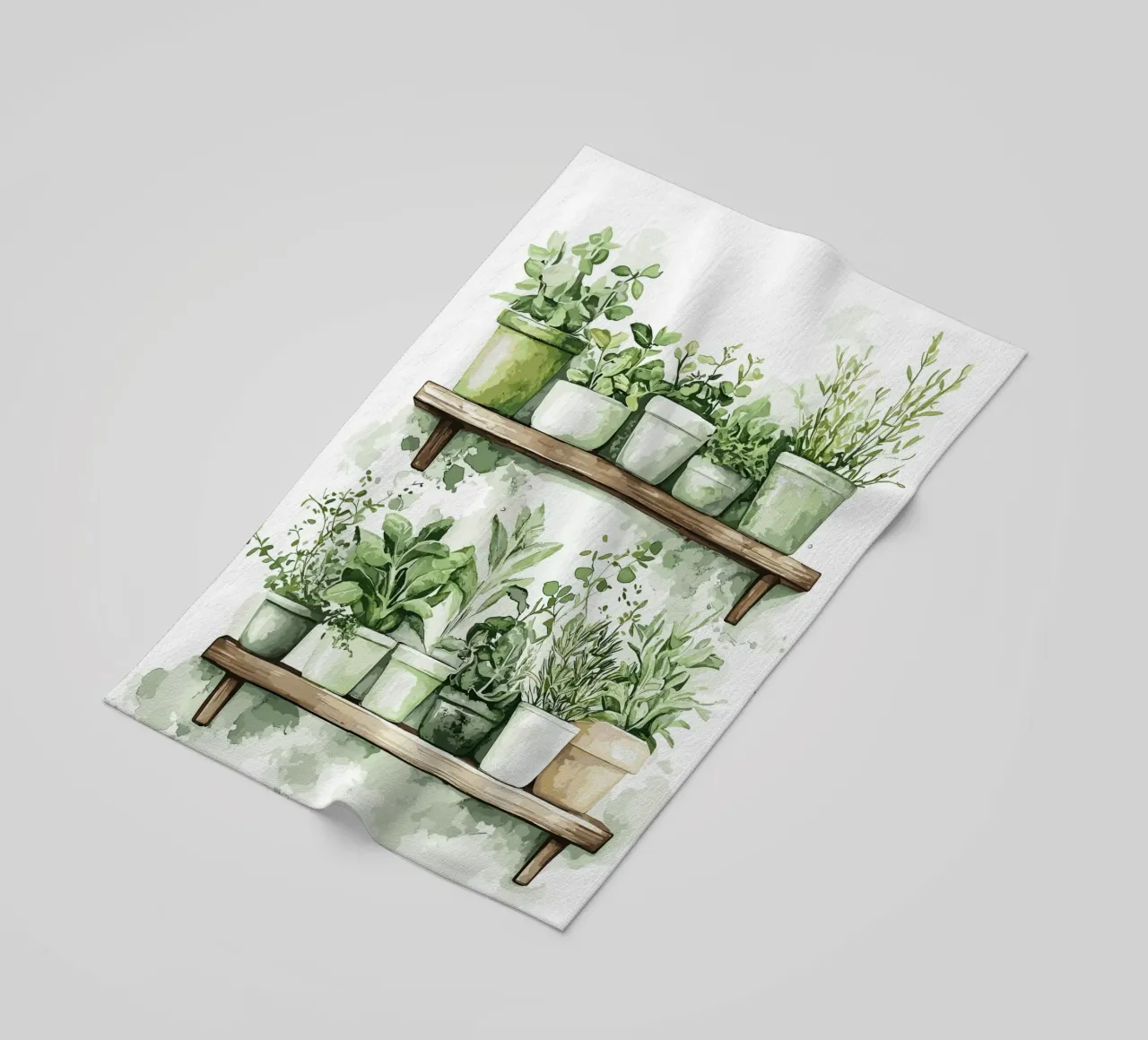 Piante verdi a base di erbe in stile acquerello telo mare da pixelbull - medieval art and more