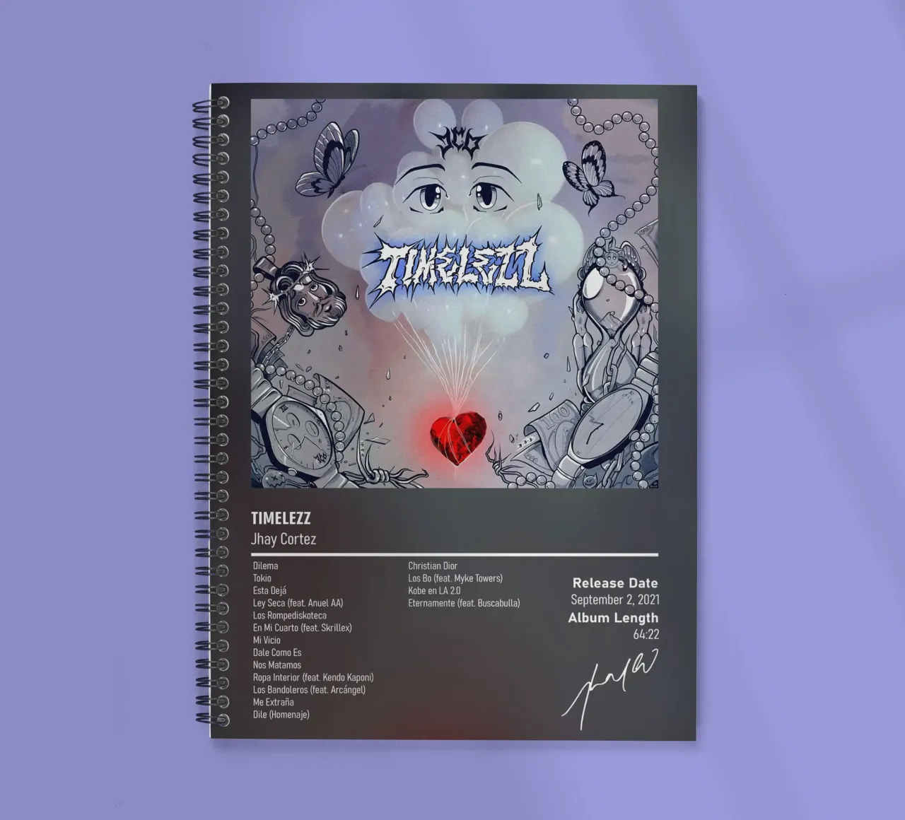 Timelezz (2021) by Jhay Cortez spiral notebook by DGUnder