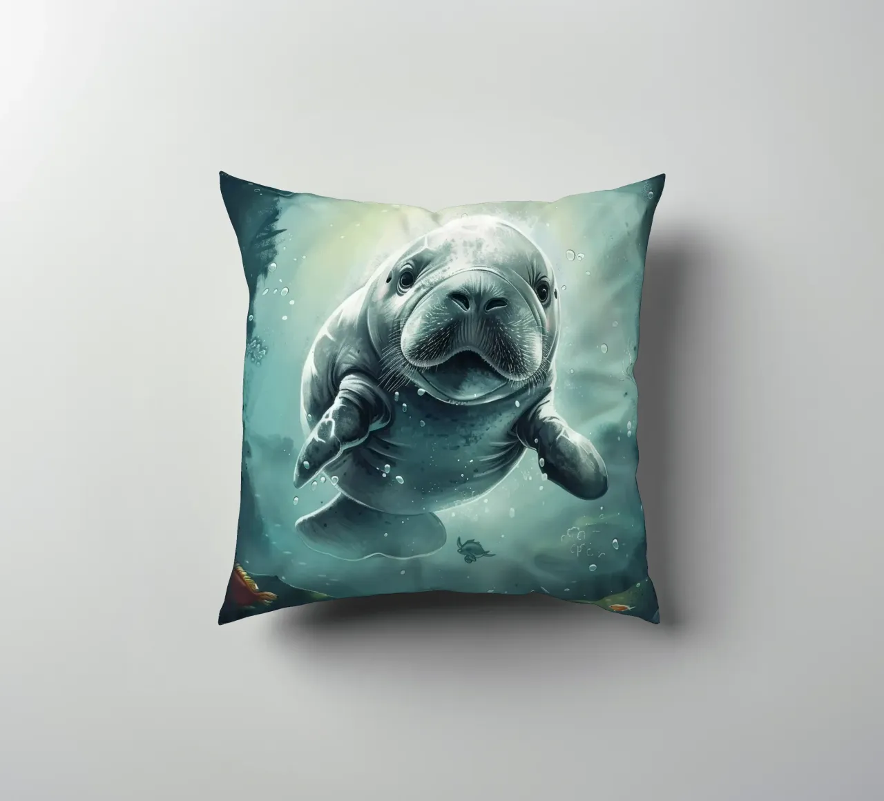 Seekuh schwimmt anmutig unter der Oberfläche eines klaren Kissen von DesignDoodle