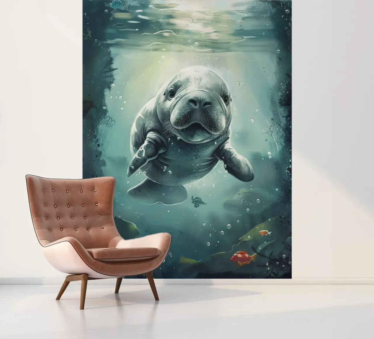 Lamantino che nuota leggiadro sotto la superficie di una limpida carta da parati fotografica da DesignDoodle