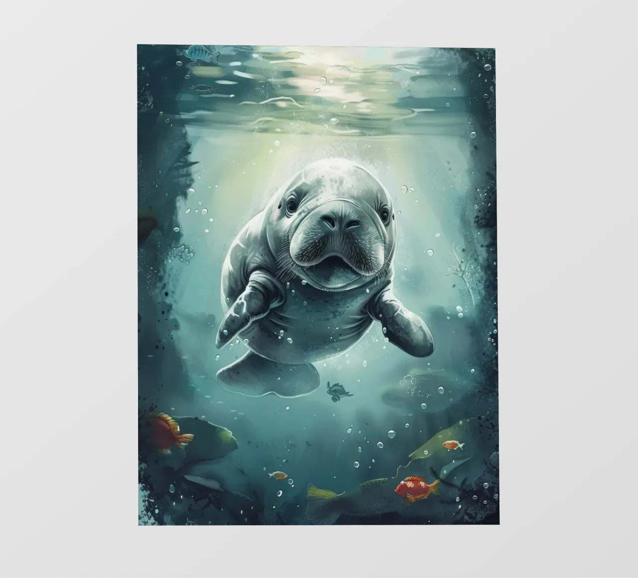 Lamantin nageant gracieusement sous la surface d'une eau claire. bâche pvc de DesignDoodle
