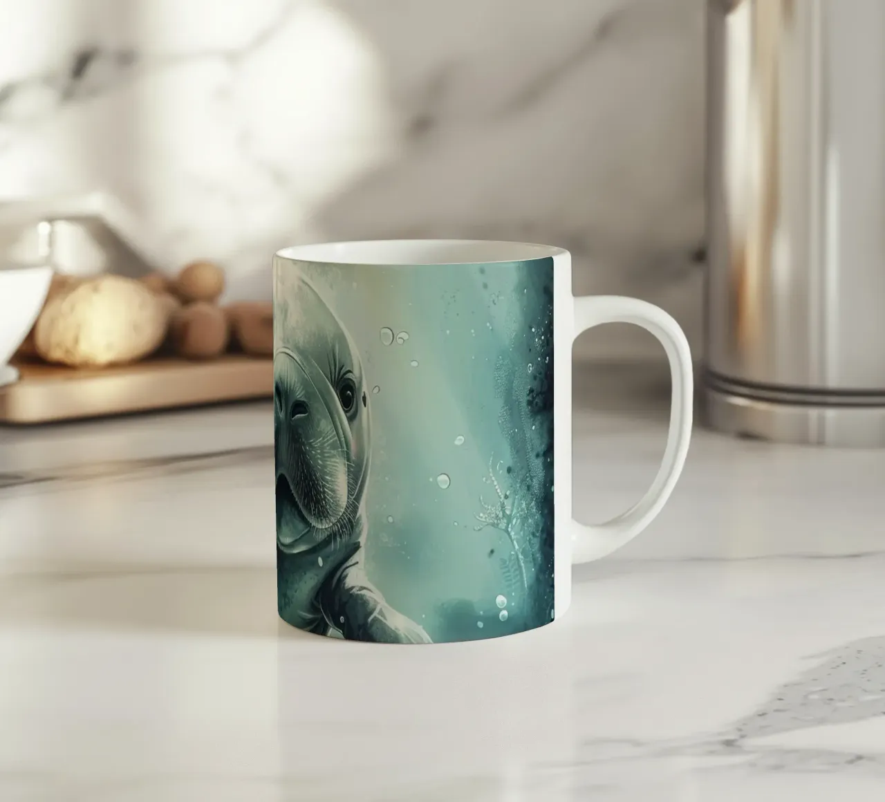 Manatí nadando graciosamente bajo la superficie de un claro taza de cerámica de DesignDoodle