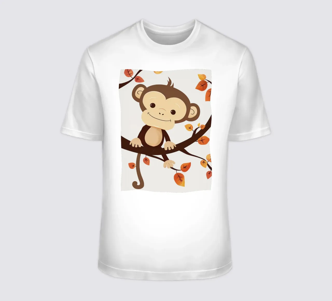 scimmia seduta su un ramo d'albero circondata da foglie d'autunno t-shirt da DesignDoodle