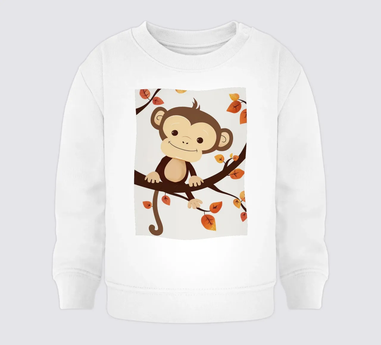 scimmia seduta su un ramo d'albero circondata da foglie d'autunno felpa neonato da DesignDoodle