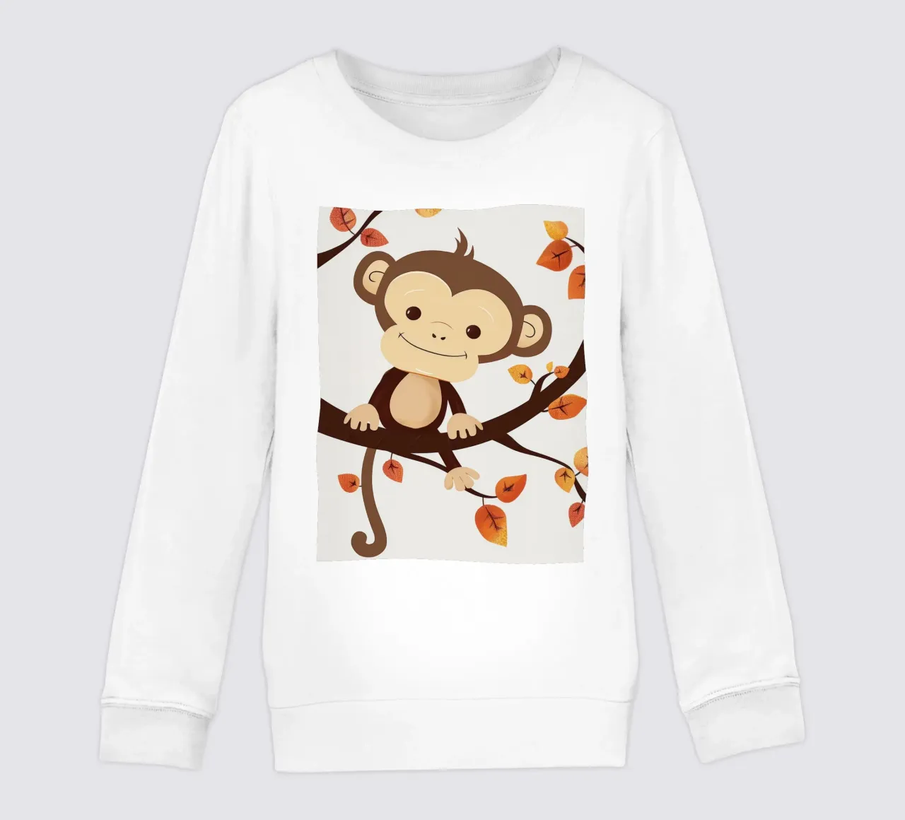 scimmia seduta su un ramo d'albero circondata da foglie d'autunno felpa bambino da DesignDoodle