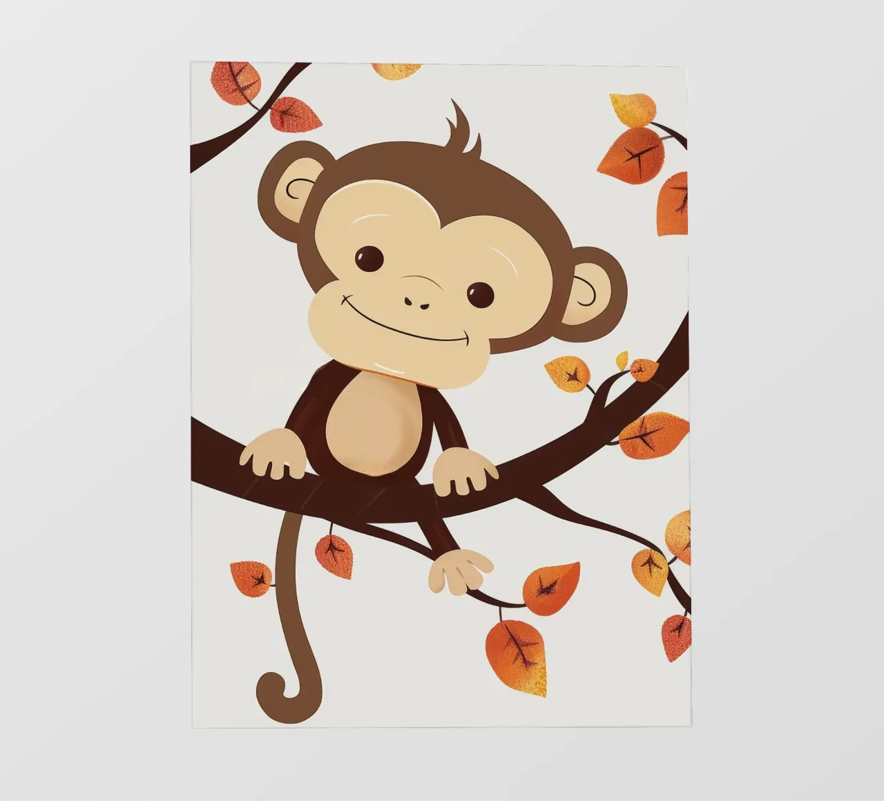 scimmia seduta su un ramo d'albero circondata da foglie d'autunno telo in pvc da DesignDoodle