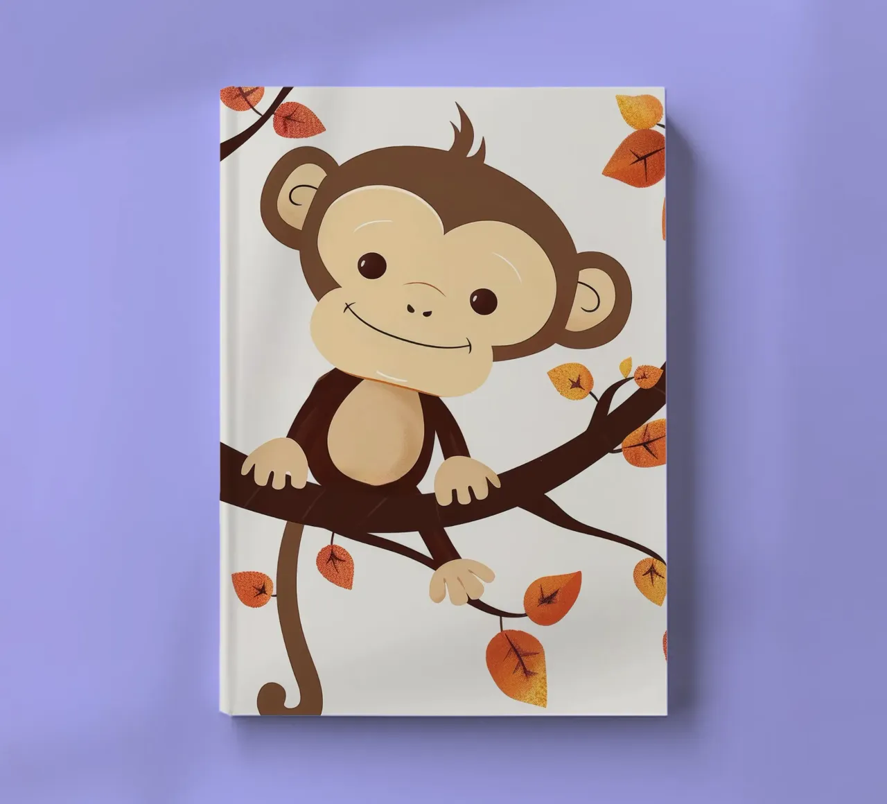 monkey sits on a tree branch surrounded by autumn leaves notebook by DesignDoodle