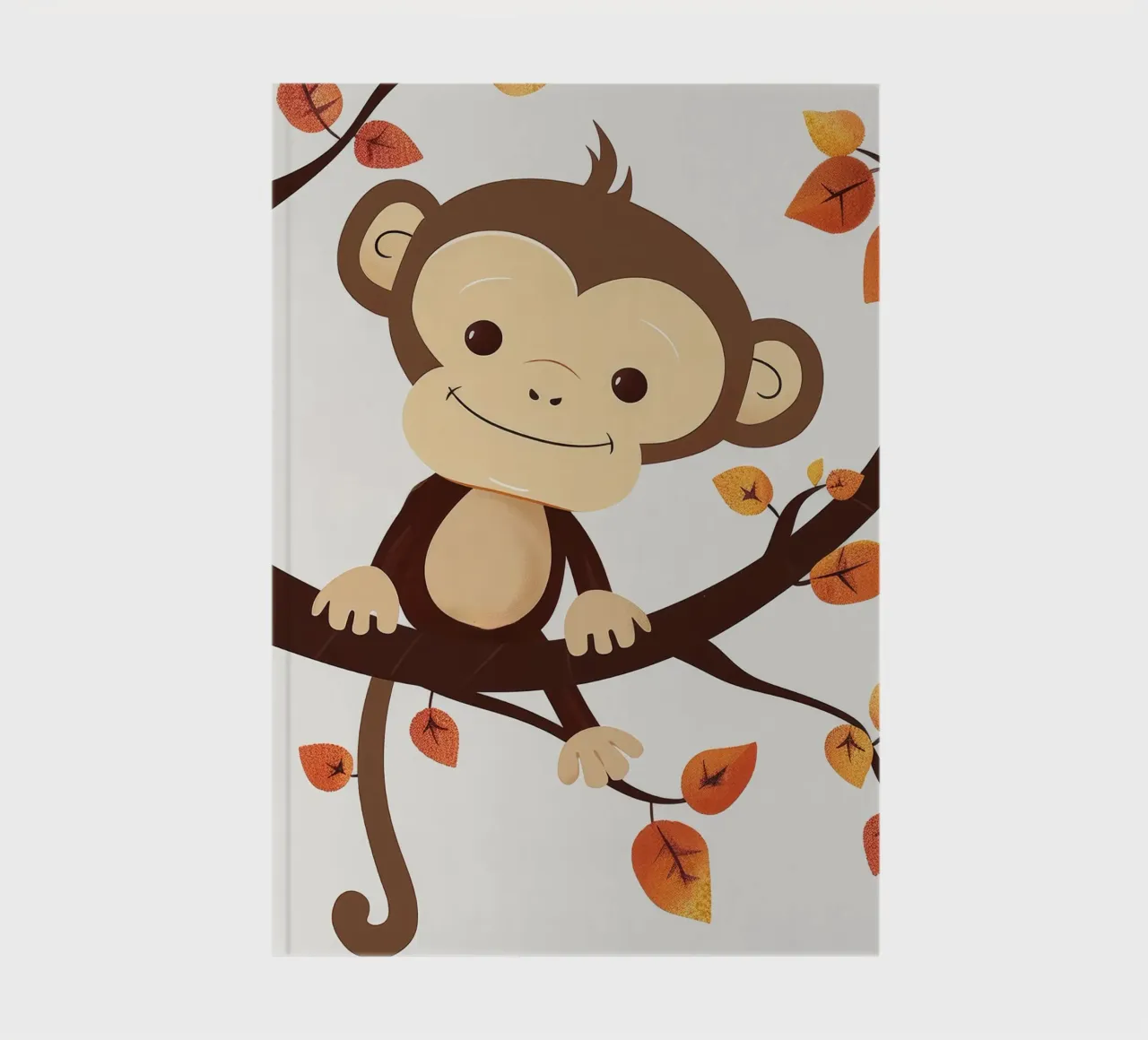 monkey sits on a tree branch surrounded by autumn leaves notebook by DesignDoodle
