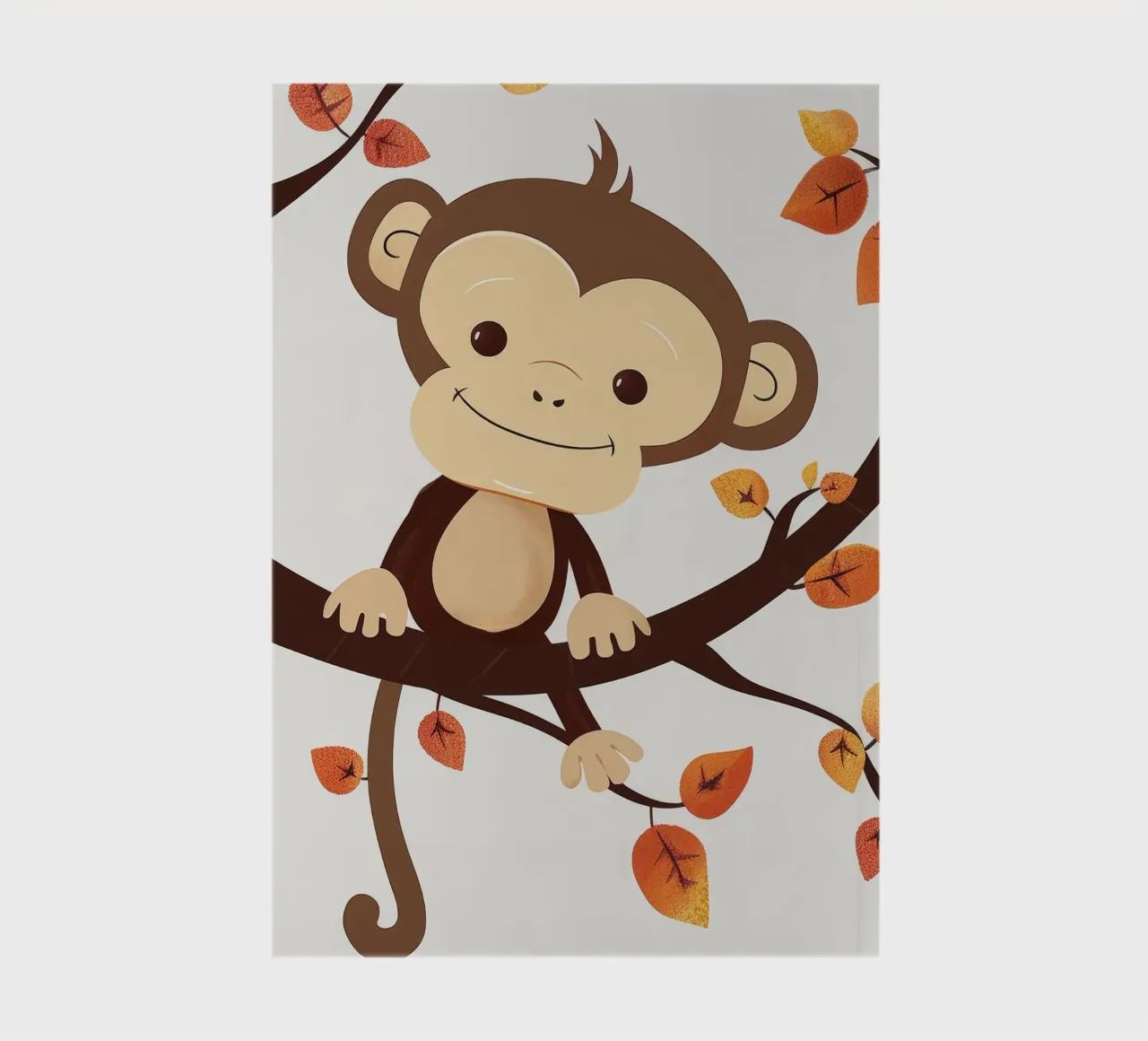 monkey sits on a tree branch surrounded by autumn leaves notebook by DesignDoodle