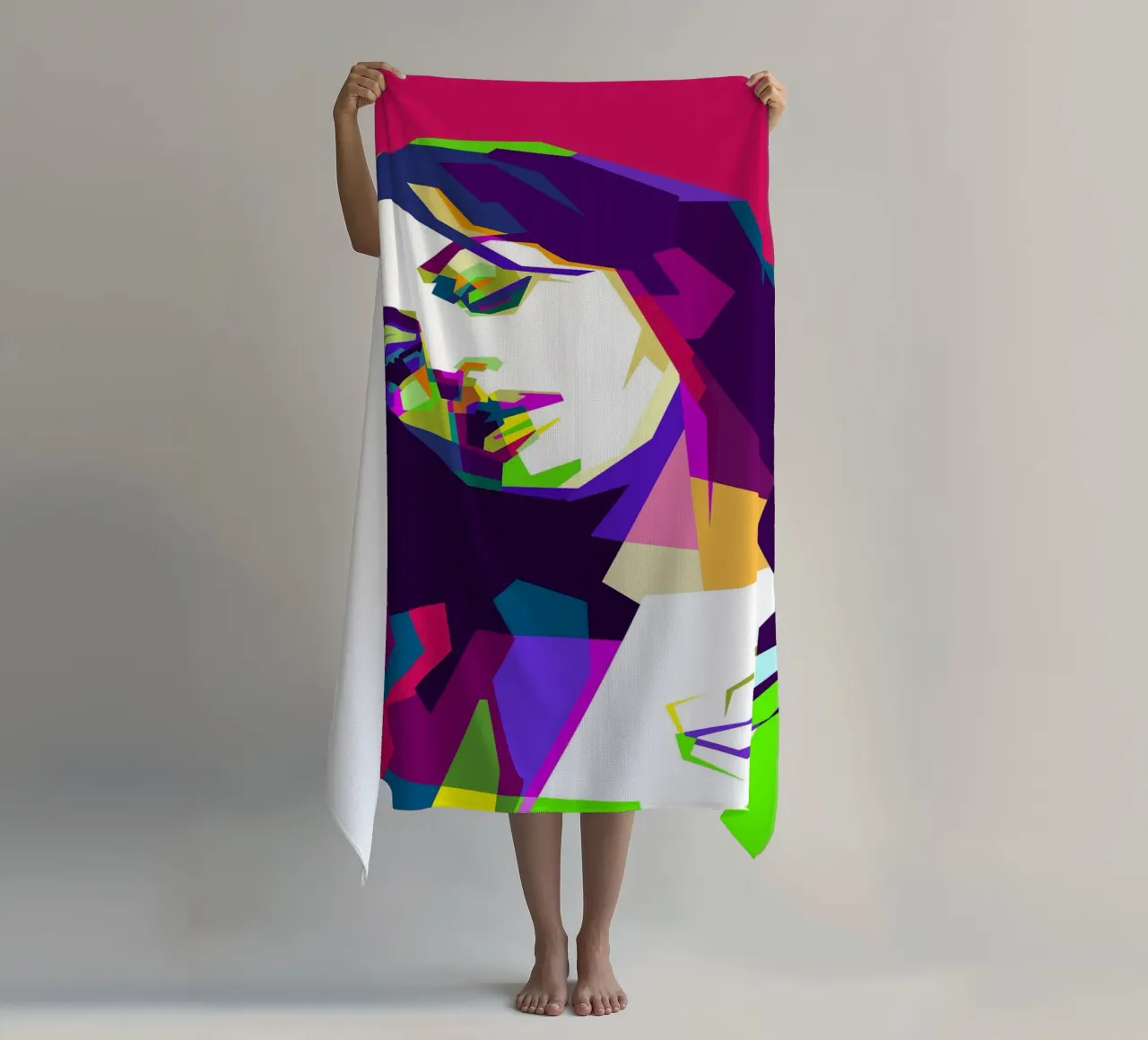 Monica Bellucci Actress Models Art WPAP beach towel by Artkreator