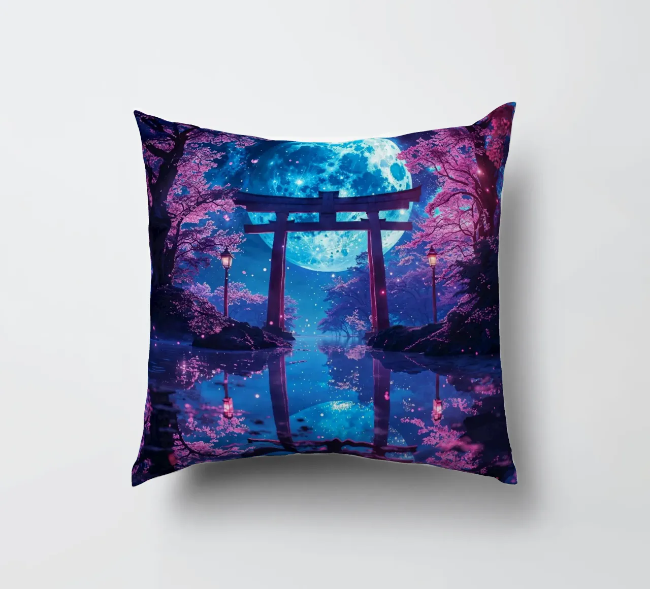Enchanted Moonlit Torii cuscino da Pixaverse