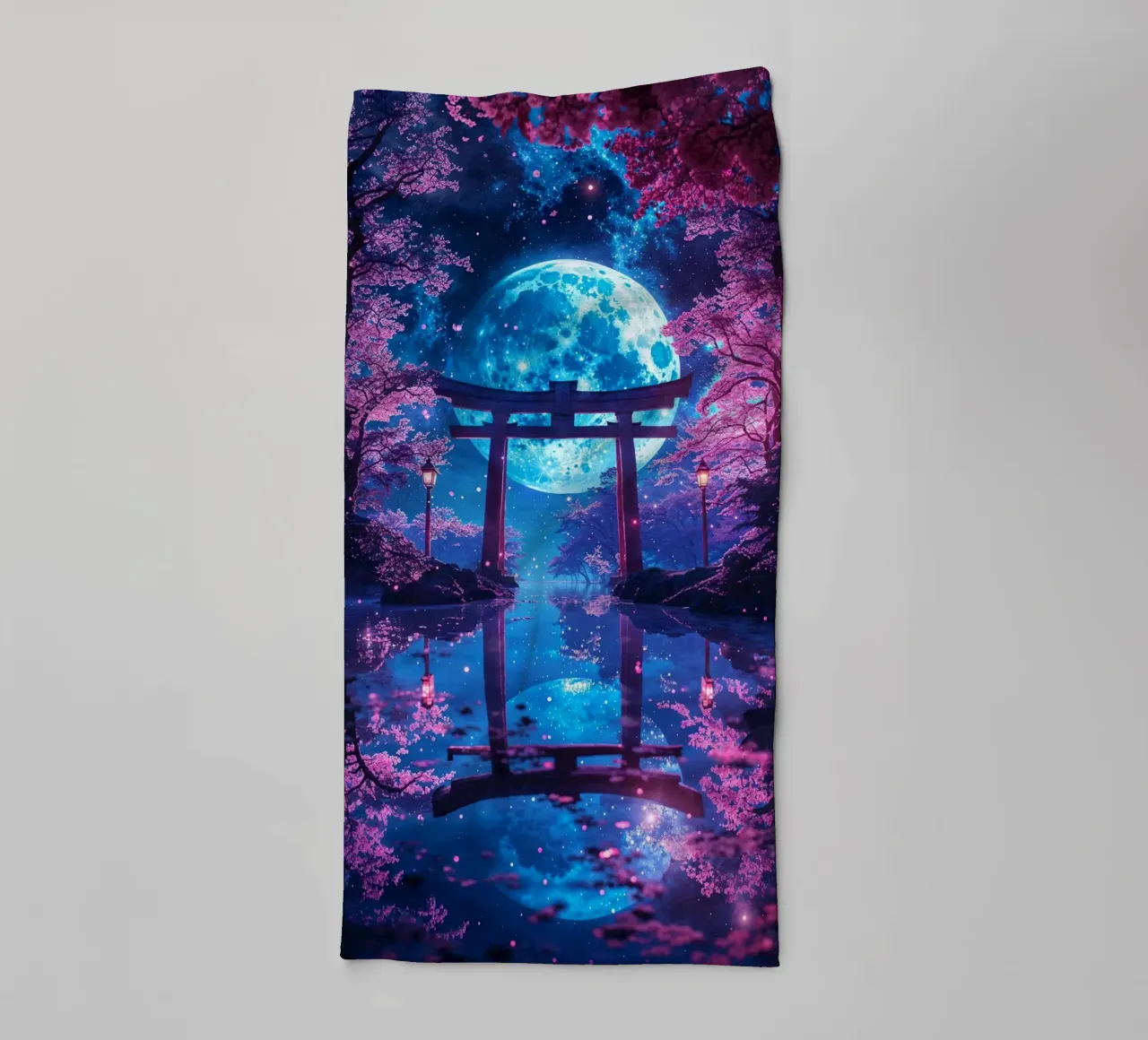 Enchanted Moonlit Torii asciugamano da bagno da Pixaverse