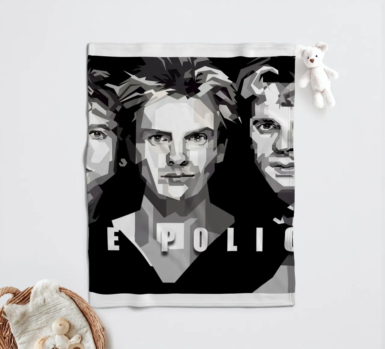 The Police Band Monochrome Illustration fleece blanket by Artkreator