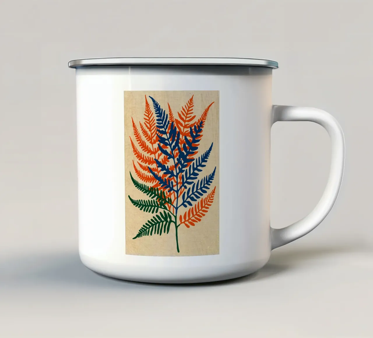 Colorful Minimalist Fern enamel mug by Providence Mbabazi Studio