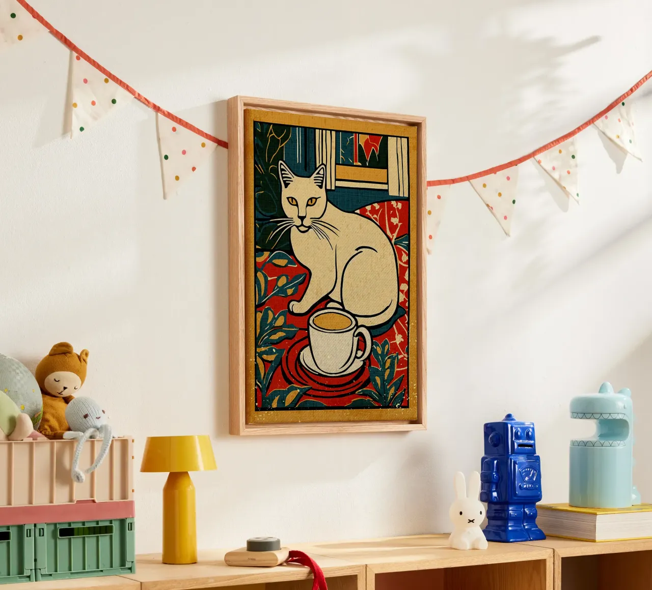 Gatto e caffè tela con Cornice a cassetta da Providence Mbabazi Studio