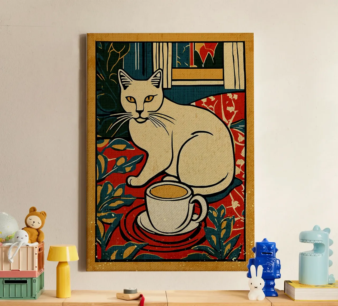 Gatto e caffè tela con Cornice a cassetta da Providence Mbabazi Studio