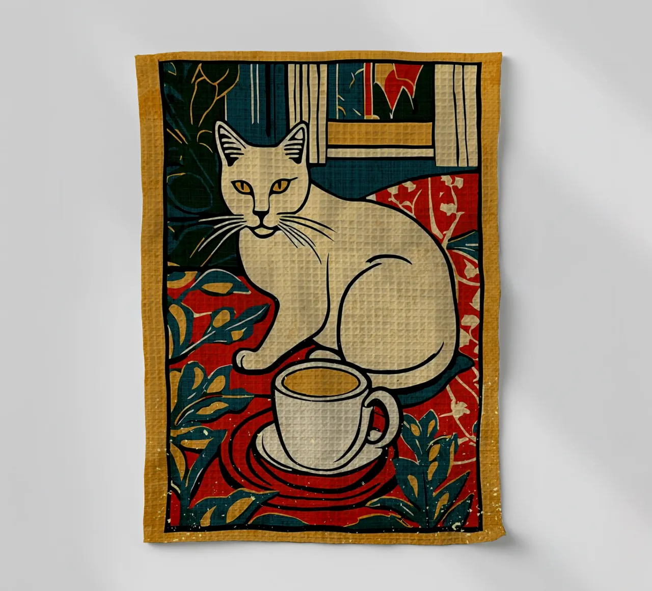 Gatto e caffè canovaccio da cucina da Providence Mbabazi Studio
