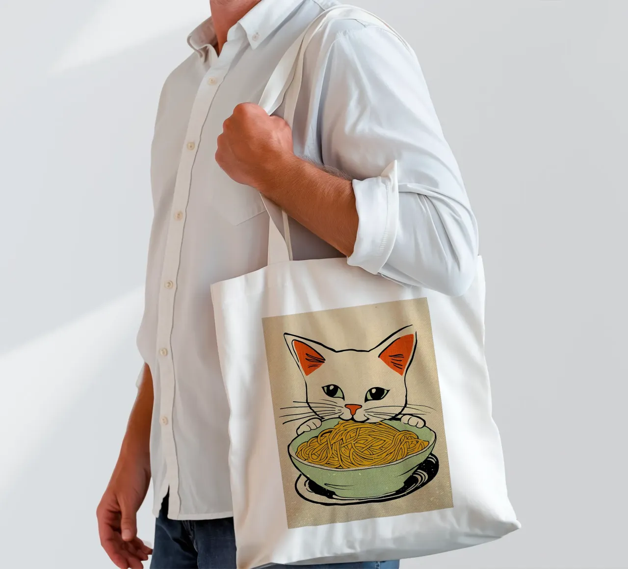 Cat Sitting with Noodles tote bag by Providence Mbabazi Studio